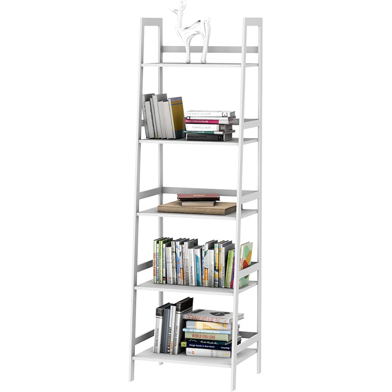 Latitude Run® White Bookshelf, Bamboo Solid Wood Furniture, White Step